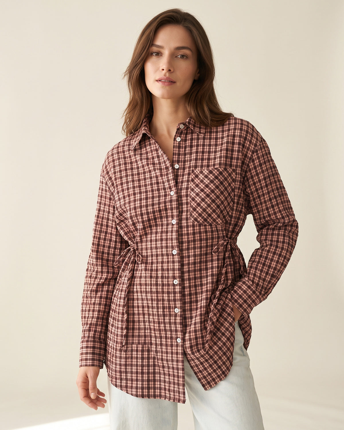 Chemise Kenza – Carreaux Grenat & Rose