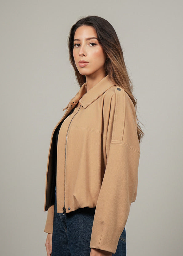 BOMBER CROP BEIGE