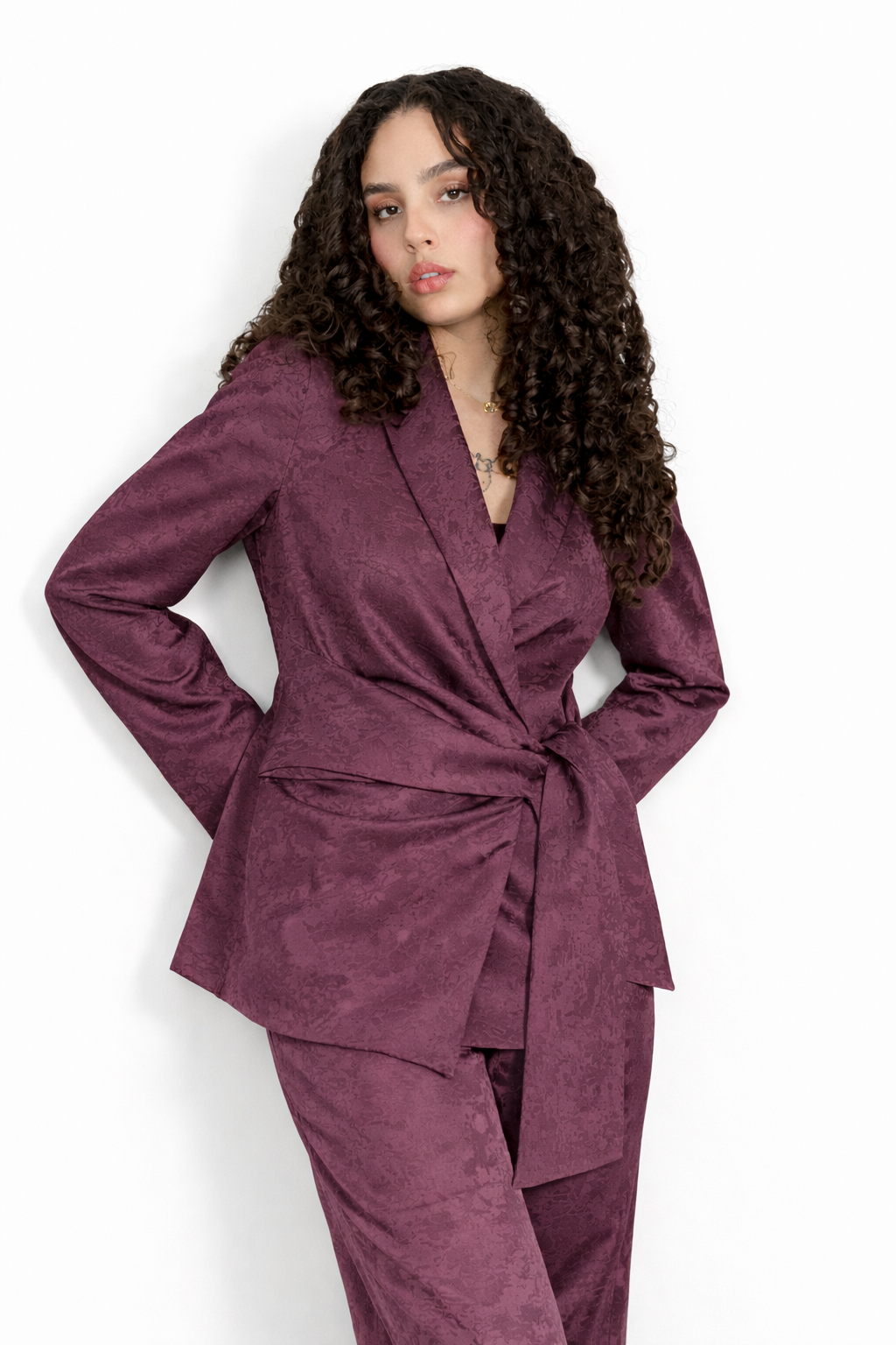 Ensemble Satin Jacquard mauve poussiéreux