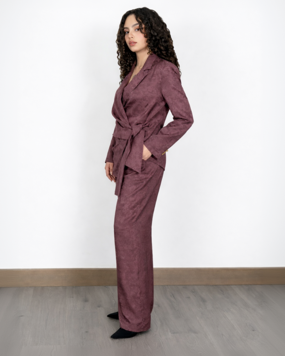 Ensemble Satin Jacquard mauve poussiéreux