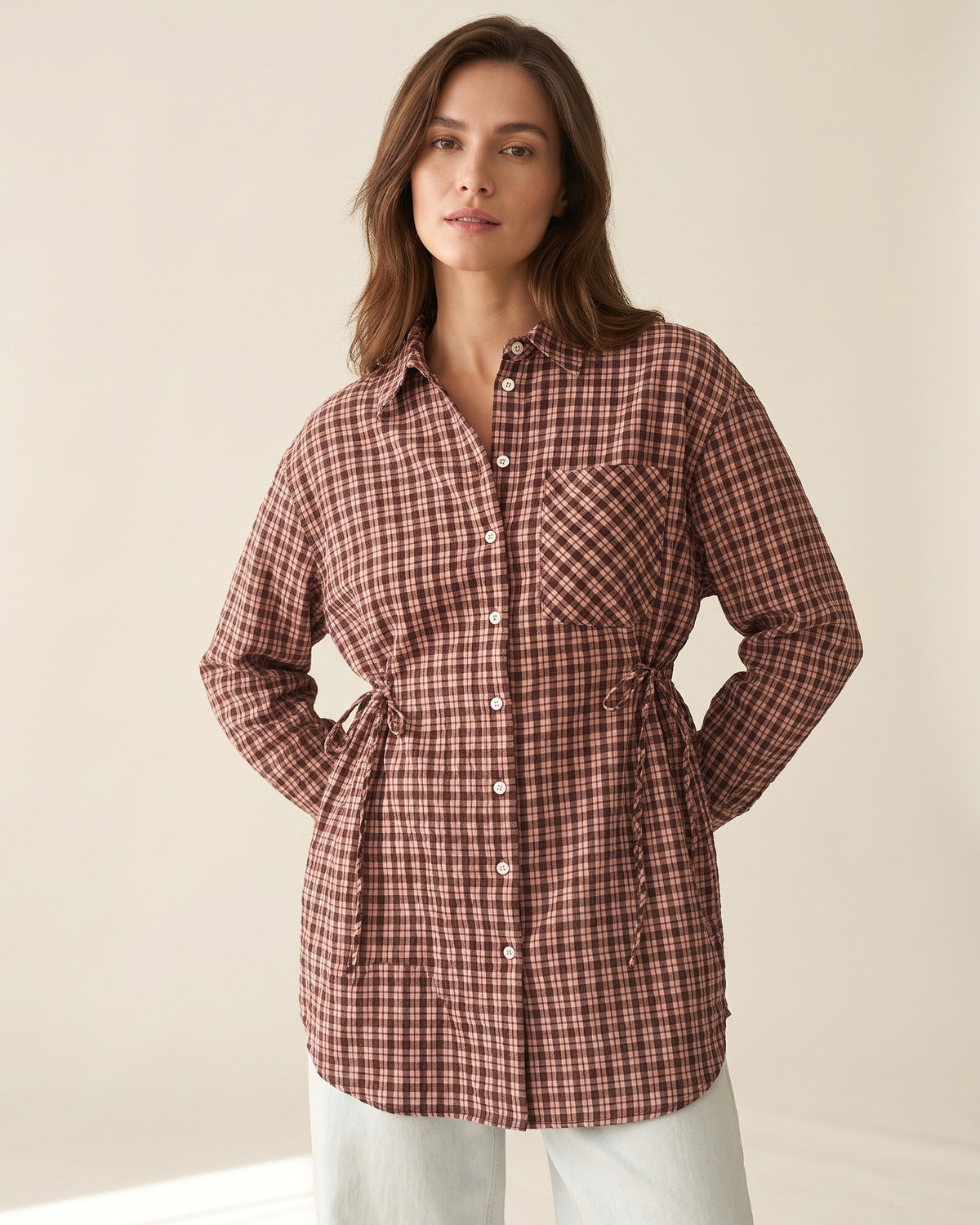 Chemise Kenza – Carreaux Grenat & Rose