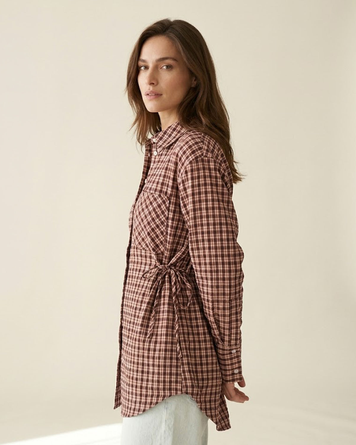Chemise Kenza – Carreaux Grenat & Rose