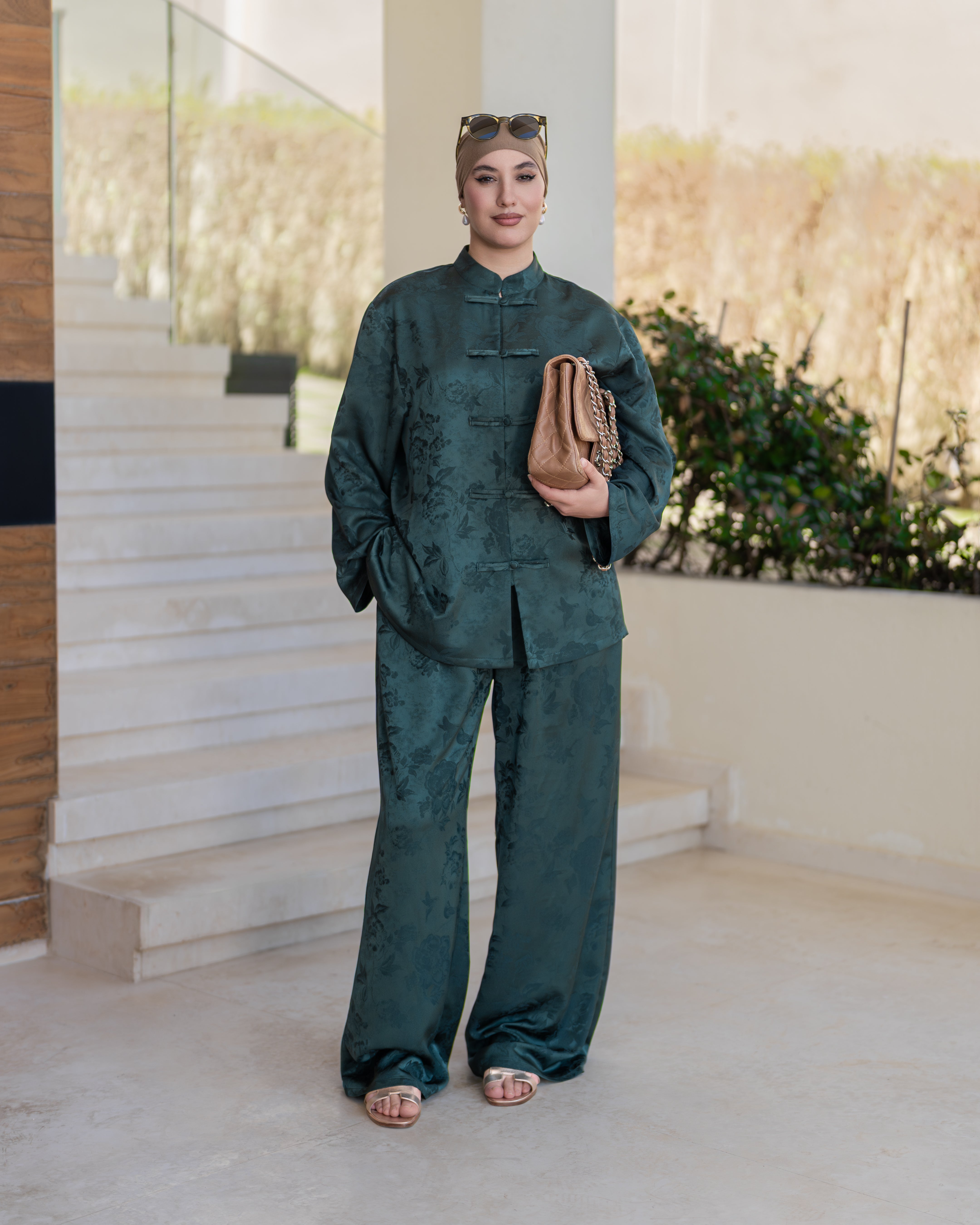 Ensemble Satin Jacquard  VERT BOUTEILLE