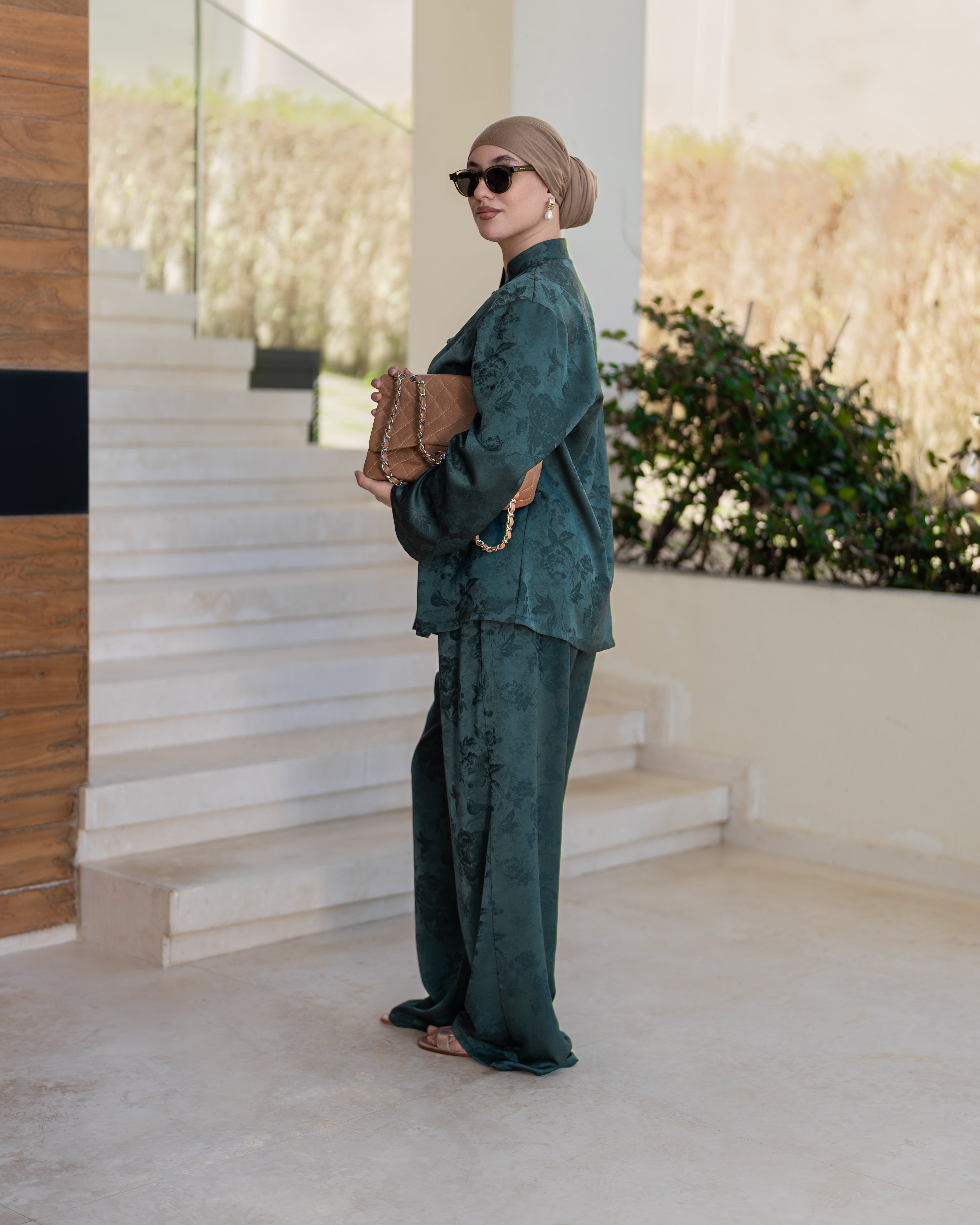 Ensemble Satin Jacquard  VERT BOUTEILLE